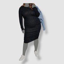 And Now This Women's Black Space-Dyed Ruched Crewneck Dress Plus Size 3X