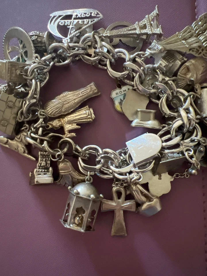 BRAZALETE VINTAGE PLATA ESTERLINA 35 DIJES JAULA PARA PÁJAROS, SEÑUELO DE PATO, BUEN AÑO Foto 2 de 4