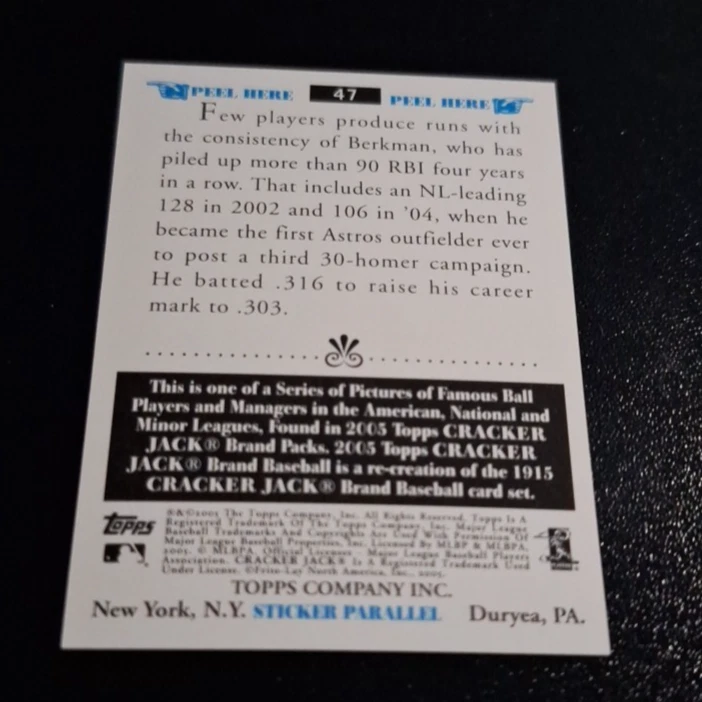 2005 TOPPS CRACKER JACK BASEBALL MINI STICKER #47 LANCE BERKMAN HOUSTON NRMT-MT! - Image 2 of 2