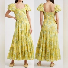 NWOT Free People Sundrenched Floral Tiered Maxi Yellow combo Sundress Sz S