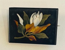 SUPERB VICTORIAN PIETRA DURA INLAY MAGNOLIA BLOSSOM FLOWER BROOCH PIN NR