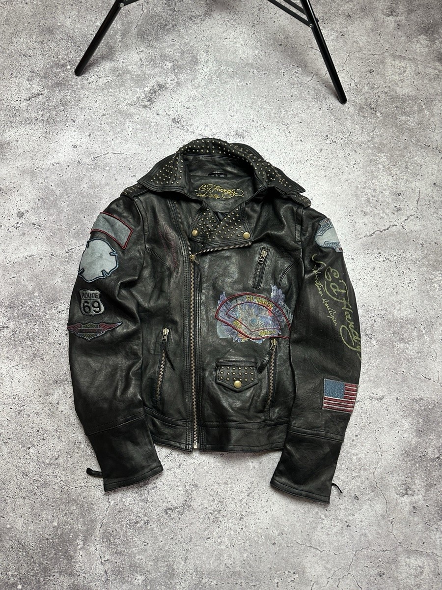 Vintage Ed Hardy by Christian Audigier Leather Jacket Women's
