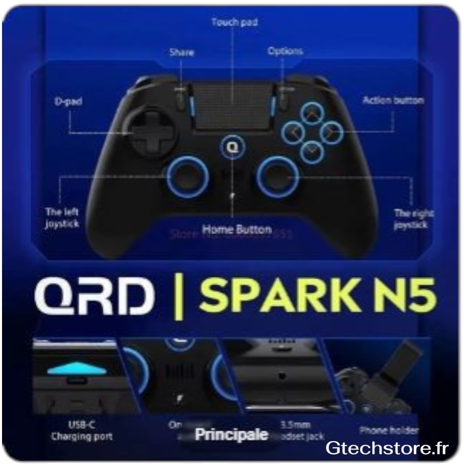 Manette Qrd Spark N5 le contrôleur sans fil idéal pour jouer sur smartphone dans le salon