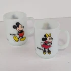 Vtg Anchor Hocking Disney Mickey Minnie Mouse Milk Glass Mugs USA MINT Fire King