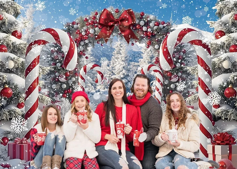 Merry Christmas Candy Cane Backdrop for Photography Winter Snow Scenery Chris... - Image 3 of 4