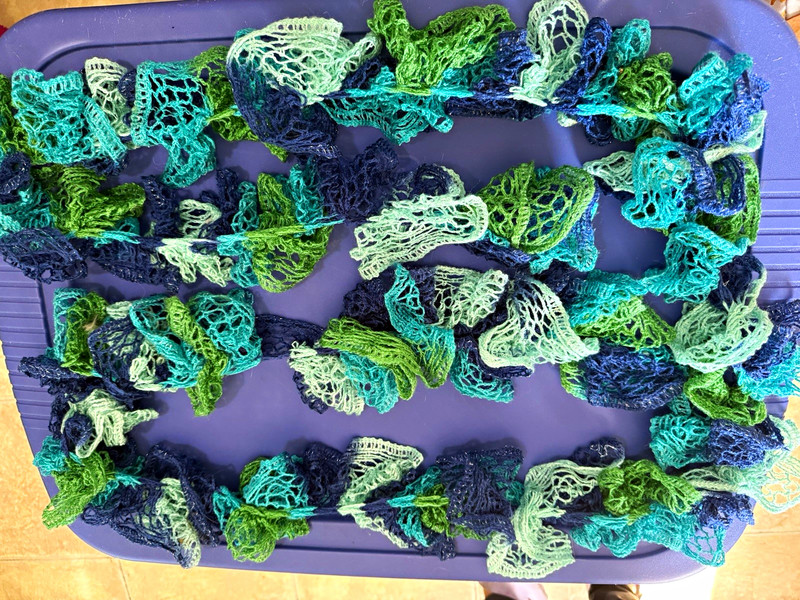 Women’s Green Blue Teal Infinity Scarf Ruffle Knit Polyester Solid