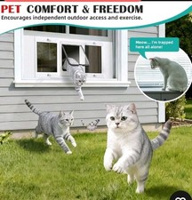 Pet Door for Window No Tools Spring Loaded Suitable for Window Widths of 28"-32"