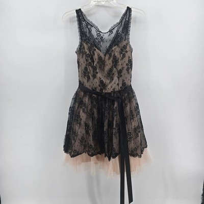 Camille La Vie Black Lace Tulle Fit Flare Cocktail Dress Champagne Metallic 5/6