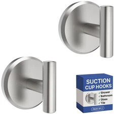 Suction Cup Hooks T Shape (2 or 4 Pack) (Brushed Nickel, 2, Count)