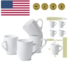 BTaT- White Coffee Mugs, Set of 4, 12 oz, Fine Bone China Porcelain, Coffee M...