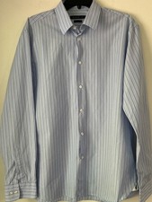 John Varvatos Signature Tailored Blue Striped Dress Shirt 16.5 34/35 Slim Fit