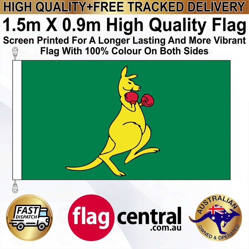 A - Boxing Kangaroo - 1.5m x 0.9m High-Quality Screen-Printed Flag - 2