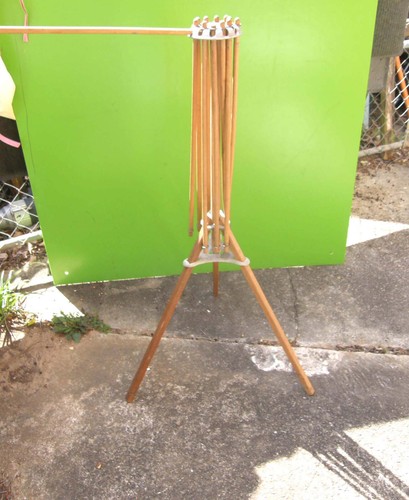 VINTAGE ARTMOORE WOOD & METAL FOLDING 12 ARM CLOTHES DRYING RACK FARMHOUSE - Picture 7 of 24
