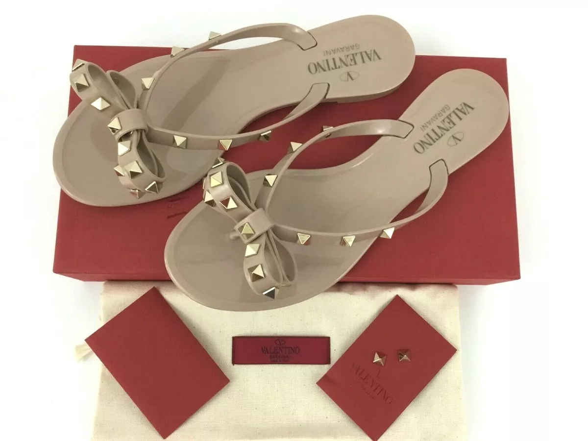 Sz VALENTINO GARAVANI Rockstud Bow Jelly Flip Flop Thong Slide Poudre | eBay