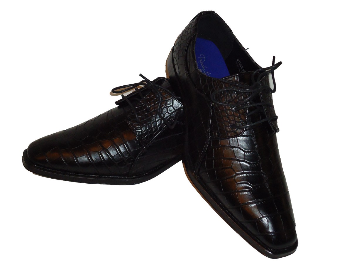 Roberto Chillini 6563 S Mens Ultra Gator Embossed Cool Black Pointy Dress  Shoes