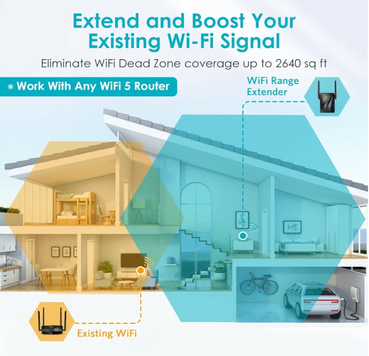 Rock Space 12Mbps WiFi Repeater AC1200 WiFi Range Extender Black - Image 2 of 3