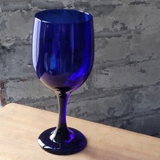 4-PC LIBBEY PREMIERE 12 OUNCE GLASS COBALT BLUE WATER / WINE GOBLET, MADE IN USA