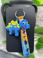 4" Silver-Tone Silicone Dinosaur Wristlet Keychain New Free Ship B1467