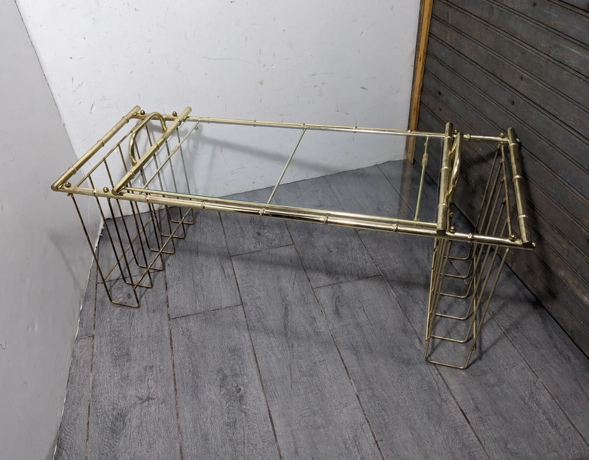 Vintage MCM Gold Metal Faux Bamboo Bed Lap Breakfast Serving Tray Magazine  Rack