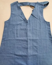 Women Maxi Denim Dress Loose Fit V Neck Back Buckle Sleeveless Tank Jean Dress