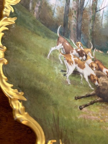 Rare Antique Limoges France Hand Painted Porcelain Large Dish The Hunt 20th Cent - Picture 9 of 9