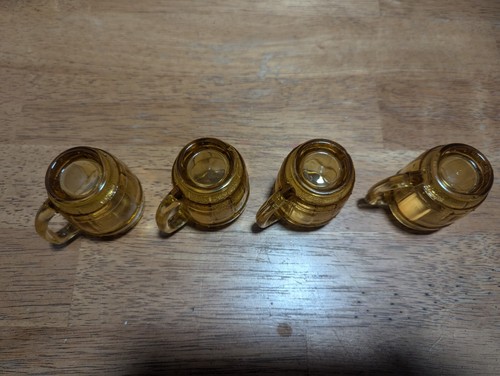 Vintage Amber Glass Barrel Miniature Mug Shot Glass ~ 4 Piece - Picture 3 of 3