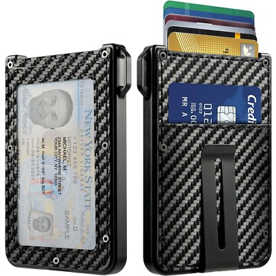 Minimalist Money Clip Card Holder, RFID Blocking Badge Leather Slim Men Wallet