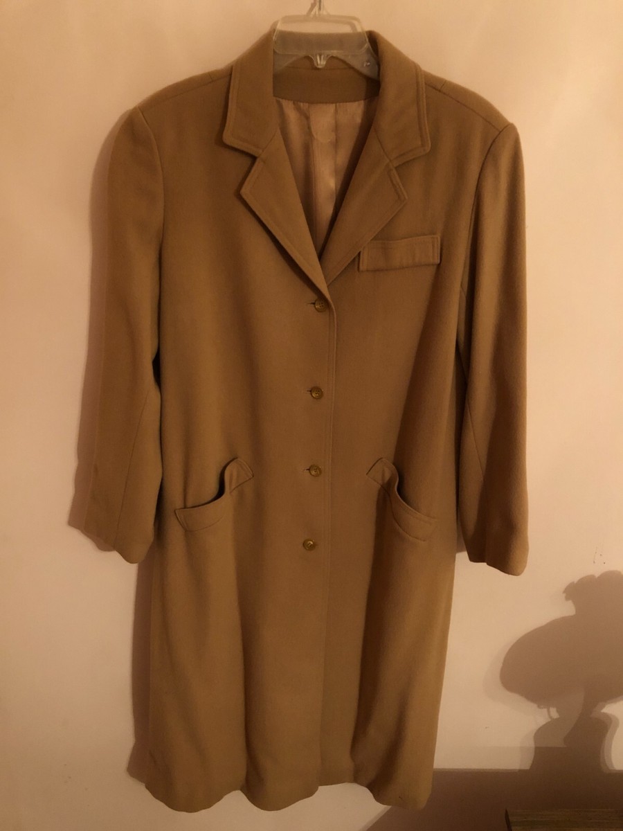 Vintage 100% Wool Beige Women's Full Length Long Tan Top Coat Tan Size 44L