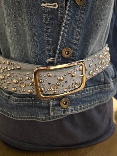 Rhinestones Belt Bling Cowboy Studded Leather Diamond Belt Baby Blue. Unisex. - Picture 10 of 10
