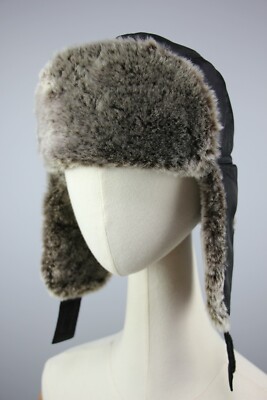 PRADA Red Tab Womens Black Nylon/Lamb 100% Hat with ear flaps Size