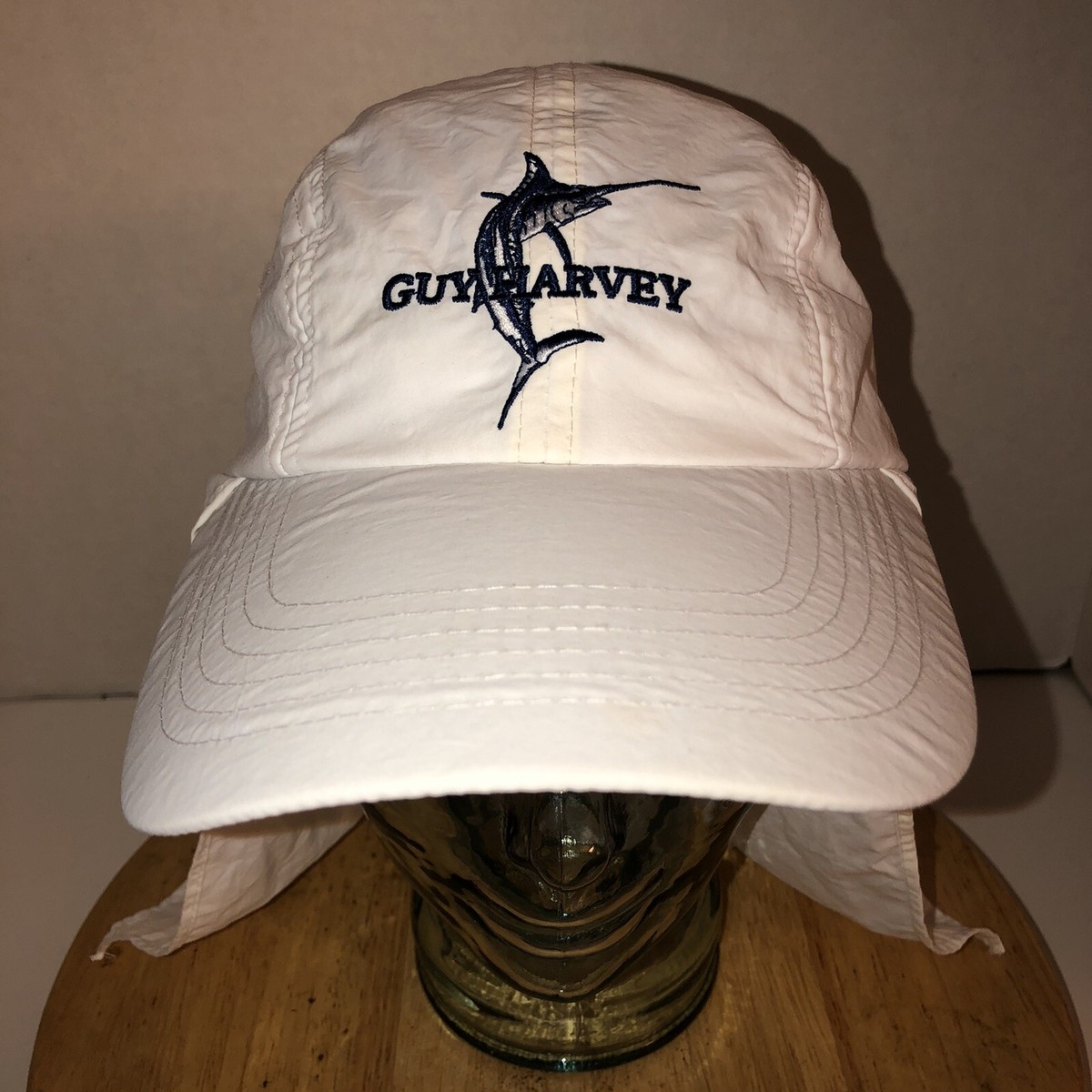 Vintage GUY HARVEY Original White Hat Cap Neck Cape Swordfish Logo