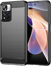 For XIAOMI REDMI NOTE 11 PRO 5G CARBON FIBER SHOCKPROOF CASE BLACK HEAVY DUTY