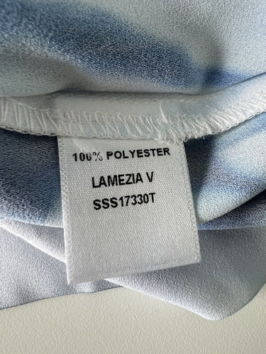 😇 SEVEN SISTERS LAMEZIA Indigo Blue Batik Poly V Neck Tunic Top Size 4 / 14 - Picture 3 of 5