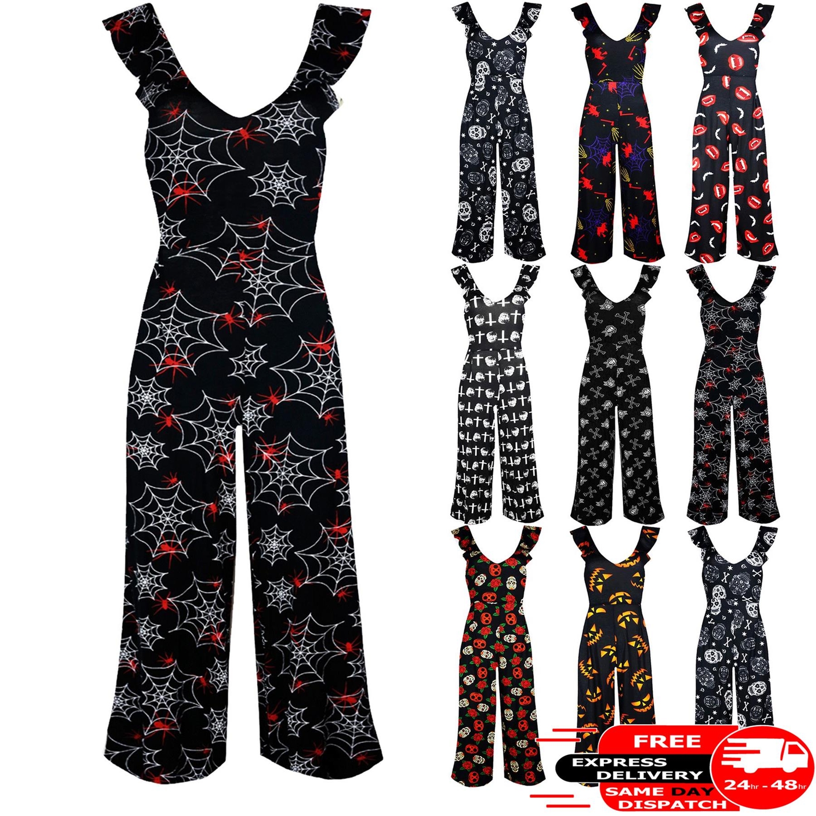 Ladies Women Halloween Sleeveless Peplum Frill Party 3/4 Fancy Playsuit Jumpsuit