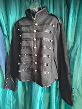 Banned Unisex New Black Military Jacket,ch12 Silver Button Front,mandarin Collar