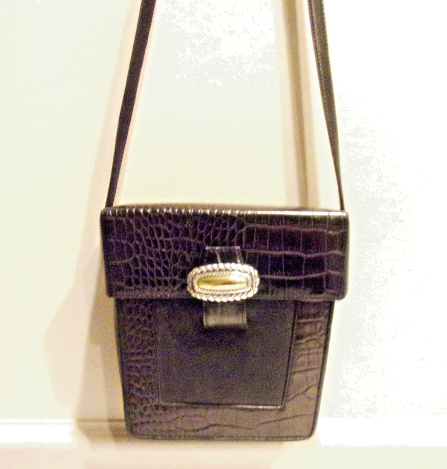 De colección. Caja de cuero Brighton One World, negro y marrón liso y patrón de cocodrilo Sh. Bolso Foto 2 de 4