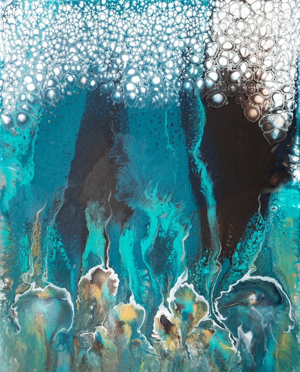 Coral Reef Abstract Art,Original Painting, Fluid Acrylic Art, Wall
