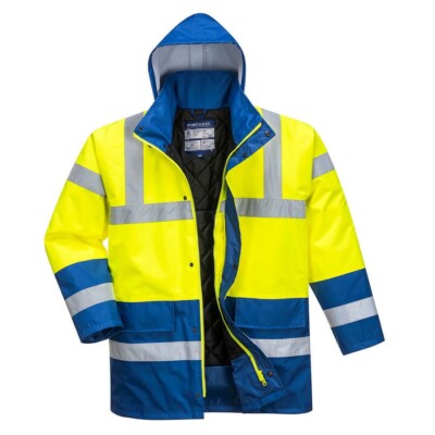 PORTWEST HI-VIS CONTRAST TRAFFIC JACKET W/PACK AWAY HOOD,QUILT LININ (EZ2003937)