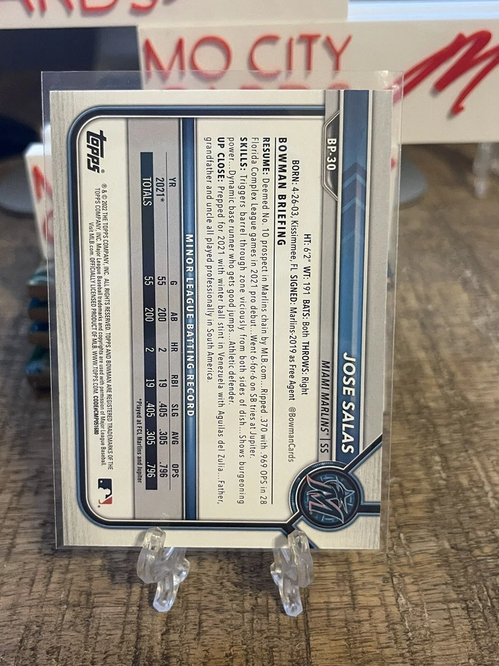 2022 Bowman Jose Salas Blue Border Prospect 150/150 #BP-30 Marlins - Image 2 of 3