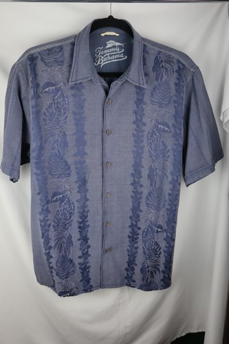 Tommy Bahama Men's XL 60/40 Silk Blue Tropical Short Sleeve Button-Front Shirt - Picture 6 of 12