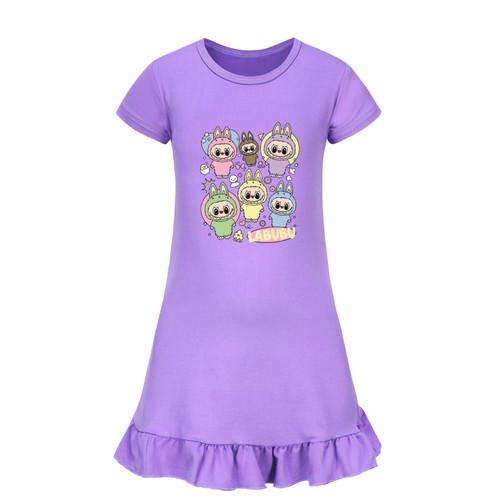 Kids Girls Cute Labubu Monster Nightwear Dress Sleepwear Pyjamas Nightgown Skirt - Picture 27 of 54