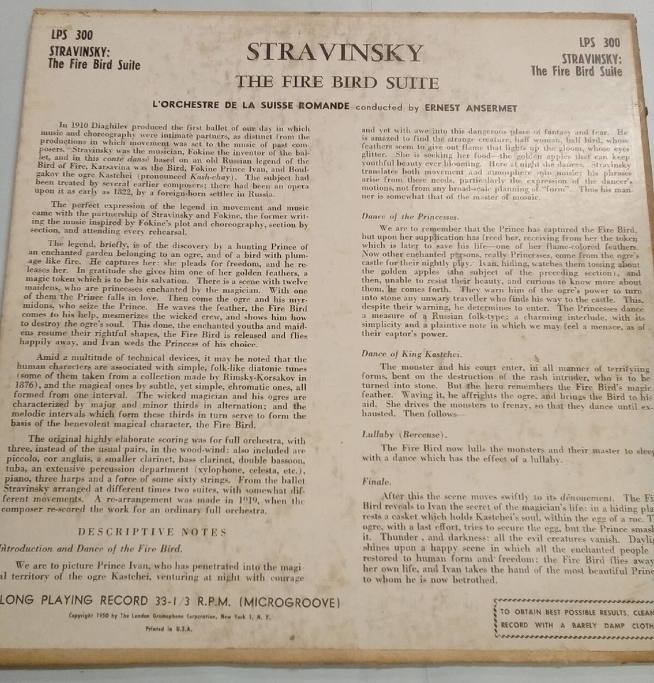 Stravinsky:The Firebird Suite~Suisse Romande Ansermet,London ffrr 1950 mg 10" LP Foto 2 de 3