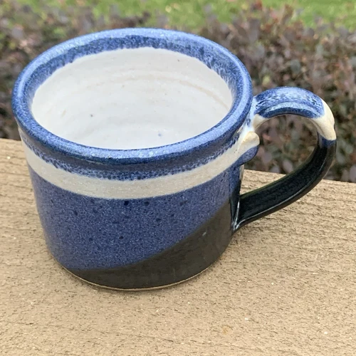 Handmade Studio Art Pottery 8 oz Coffee Tea Mug Blue Artist Signed-EUC