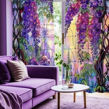 2Pcs Stained Glass Wisteria Curtains for Living Room Bedroom Floral Drapes