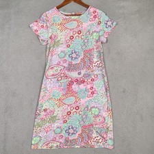 Talbots Dress Women's Medium Pink Multi Paisley Short Sleeve Boho Maxi Preppy