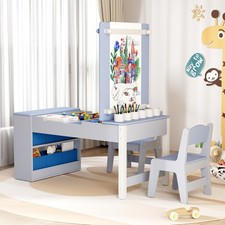 3in1 Activity Craft Table & Chairs Set Kid Wooden Drawing Table Set W/ Art Easel