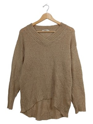 E hyphen world gallery PEACE Damen Strickpullover V-Ausschnitt Beige Gr. L