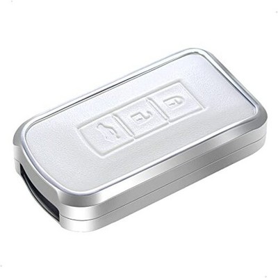 Silver Leather and Aluminum Frame Smart Key Case Cover 3 Button silver
