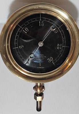 American Steam Gauge & Valve MFG Co. 6 In Antique Brass Dial Bourdon Gauge 0-30