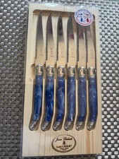 NEW Jean Dubost Laguiole Steak Knives, Set of 6, BLUE MARBLE SEALED, FRANCE